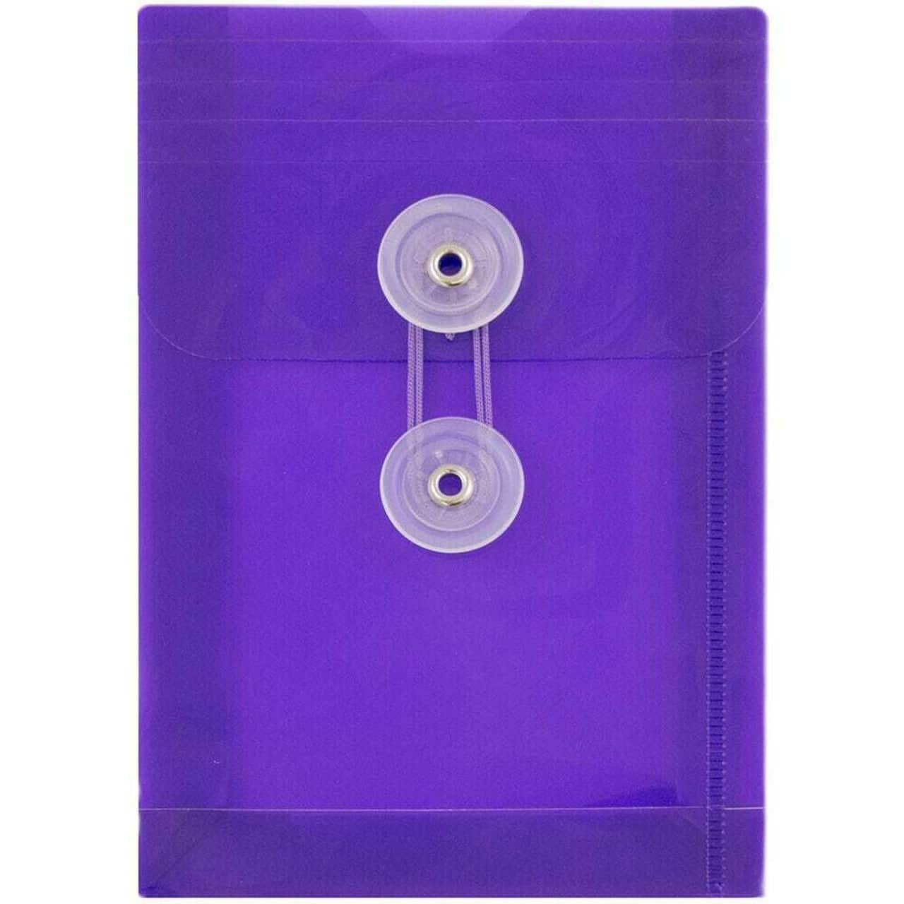 JAM Paper 4.25" x 6.25" Open End Plastic Envelopes with Button and String Closure, 24ct.